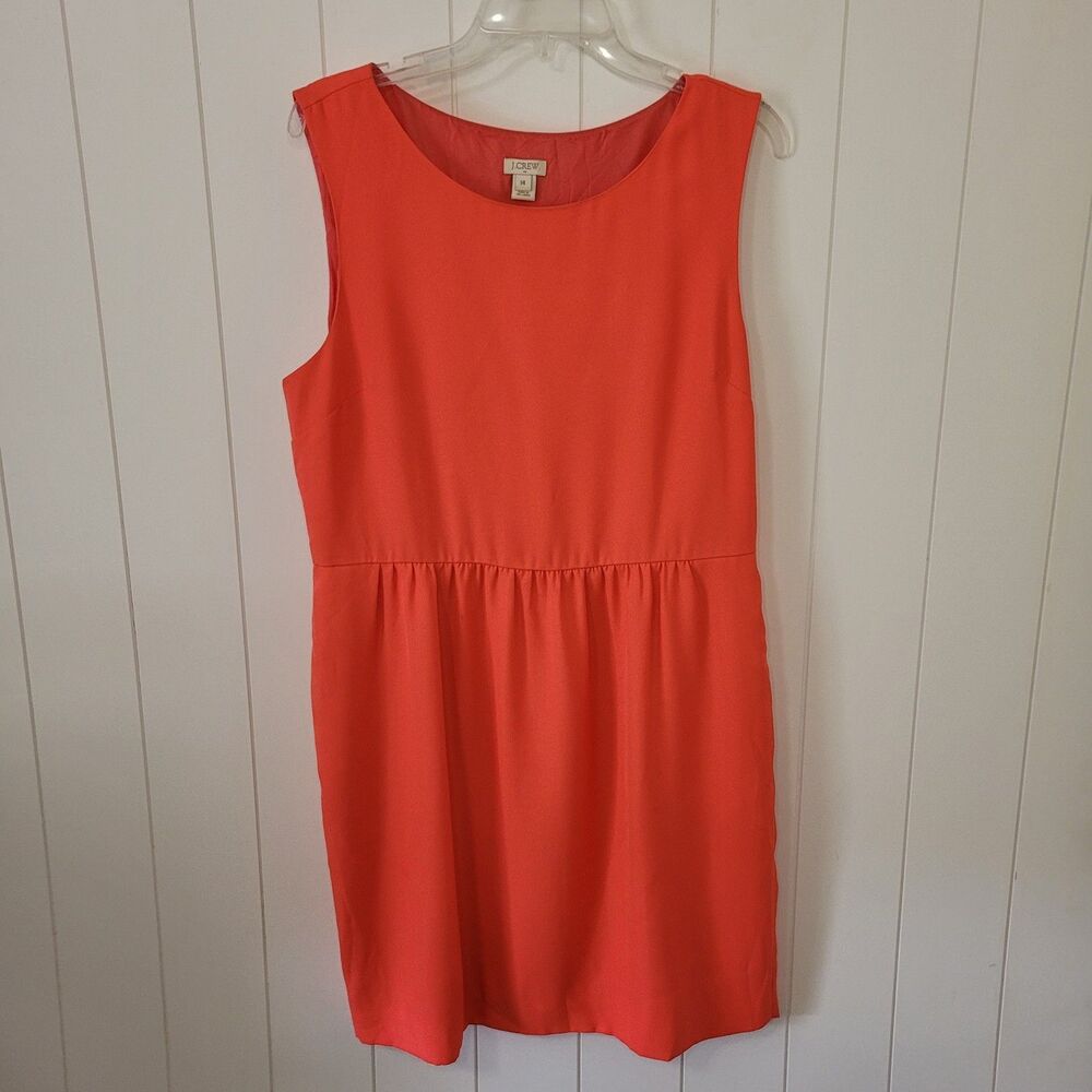 J Crew Dress Womens Size 14 Coral Pink Sleeveless Ruched Pockets